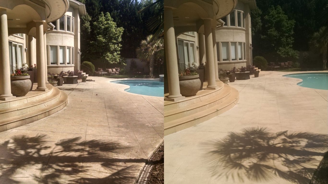 Concrete driveway cleaning before and after