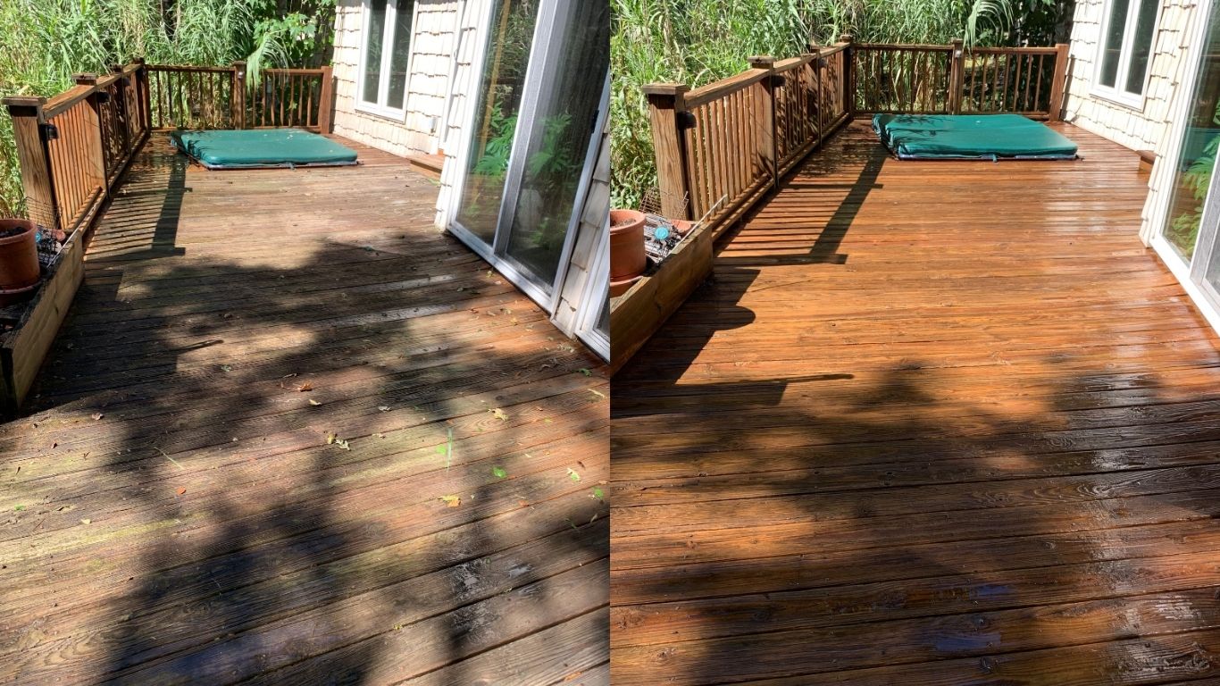 Deck cleaning before and after