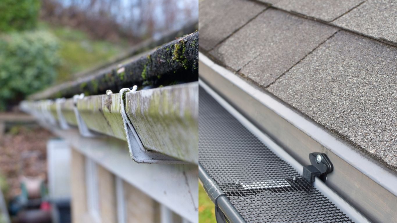 Gutter cleaning before and after