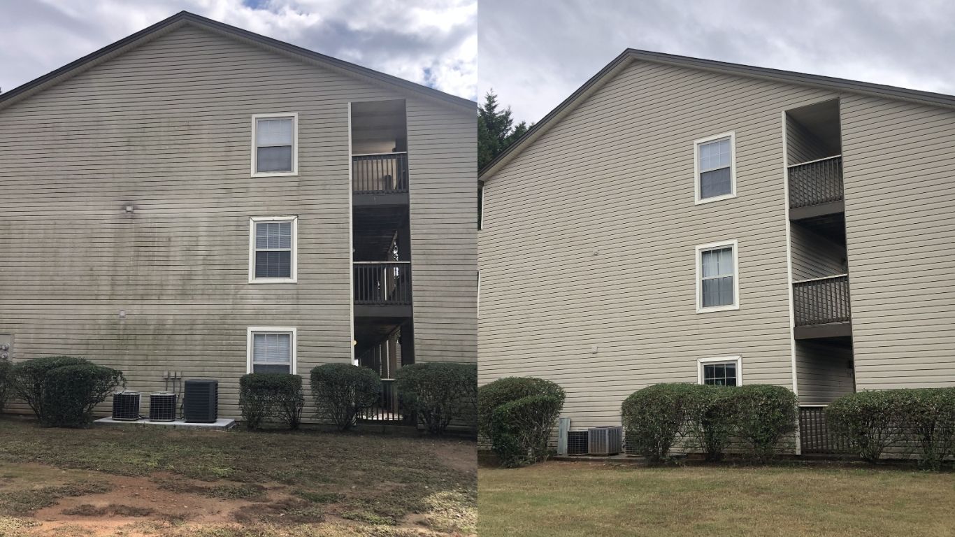 Apartment complex pressure washing before and after project
